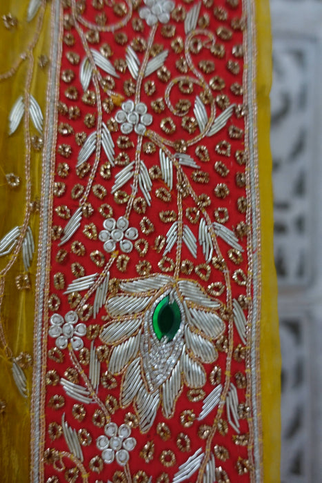 Yellow Vintage Silk Chiffon Wedding Dupatta - New