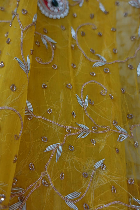 Yellow Vintage Silk Chiffon Wedding Dupatta - New