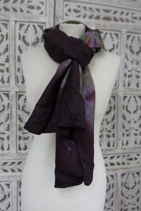 Brown And  Green Double Sided Silk Scarf