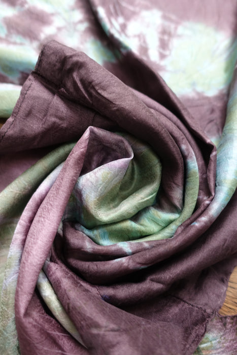 Brown And  Green Double Sided Silk Scarf