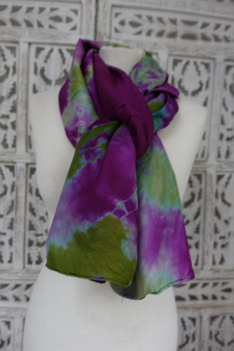 Purple And Green Double Sided Silk Scarf