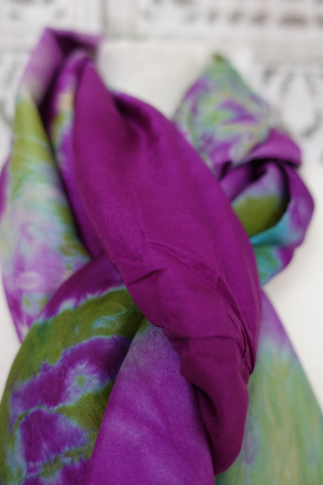 Purple And Green Double Sided Silk Scarf