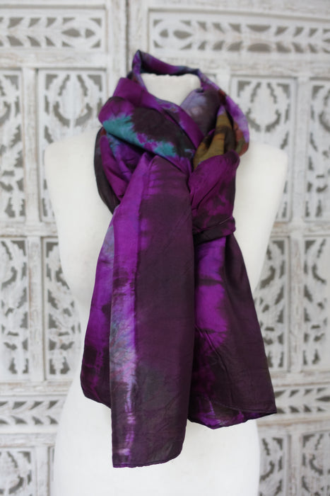Purple And  Brown Double Sided Silk Scarf