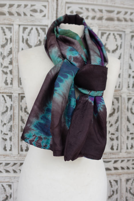 Brown And Teal Double Sided Silk Scarf