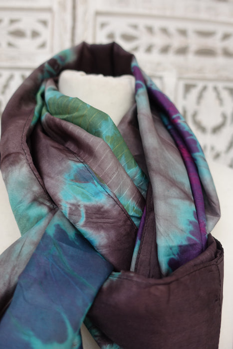 Brown And Teal Double Sided Silk Scarf