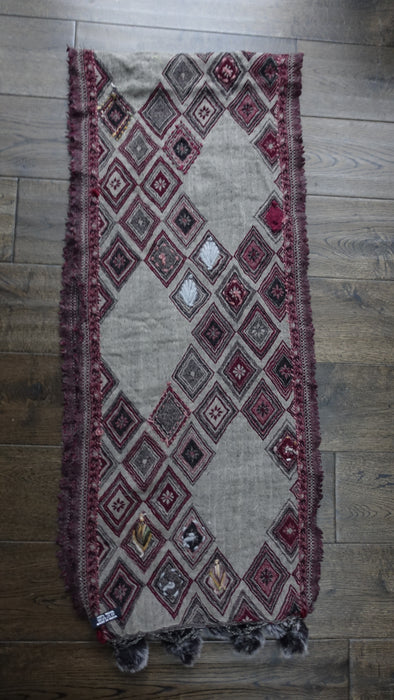 Winter Warm Brown And Plum Pure Wool Handloom Scarf With Bobbles