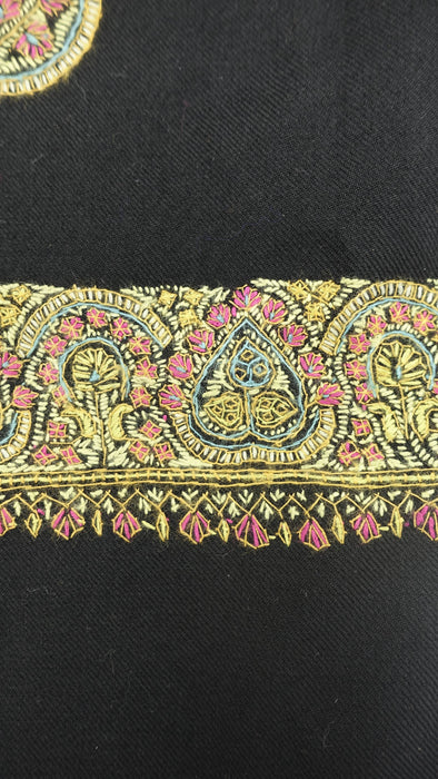 Preloved black wool shawl with orange and green floral embroidery – view 4