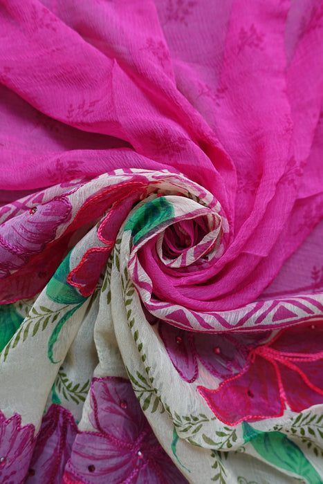 Pink Floral Cotton Silk Blend Unstitched Suit - New