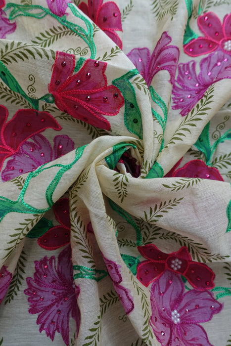 Pink Floral Cotton Silk Blend Unstitched Suit - New