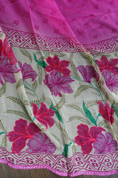 Pink Floral Cotton Silk Blend Unstitched Suit - New