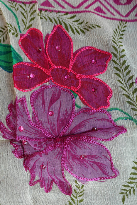 Pink Floral Cotton Silk Blend Unstitched Suit - New