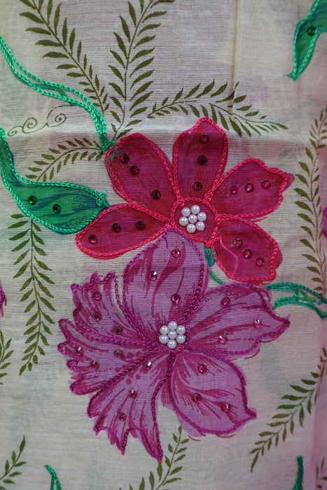 Pink Floral Cotton Silk Blend Unstitched Suit - New