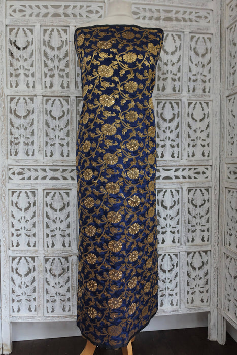 Blue Brocade Fabric - New