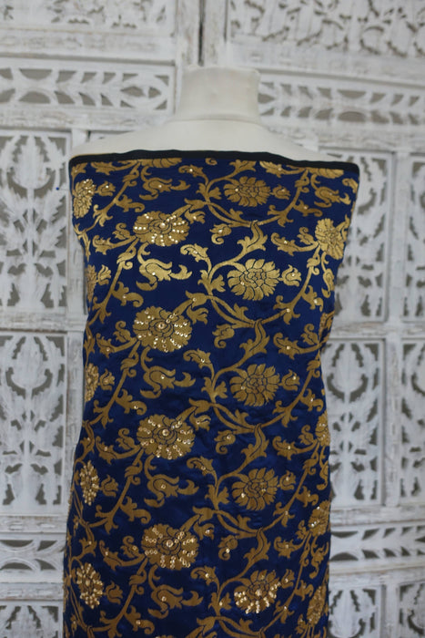 Blue Brocade Fabric - New