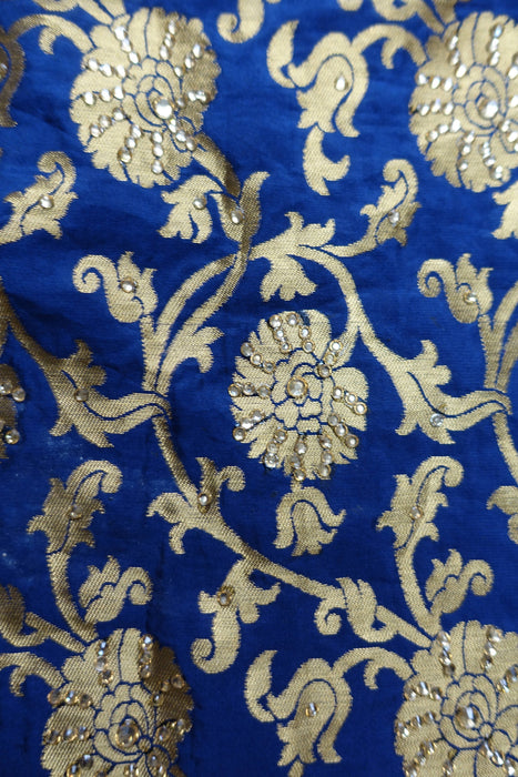 Blue Brocade Fabric - New