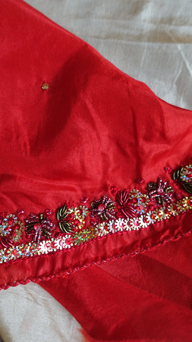 Creamy Gold And Red Silk Unstitiched With Dupatta - New