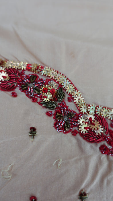 Creamy Gold And Red Silk Unstitiched With Dupatta - New
