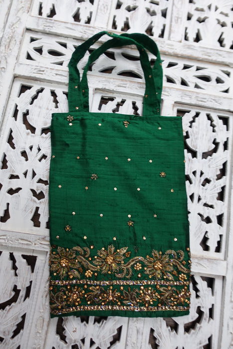 Forest Green Raw Silk Small Bag
