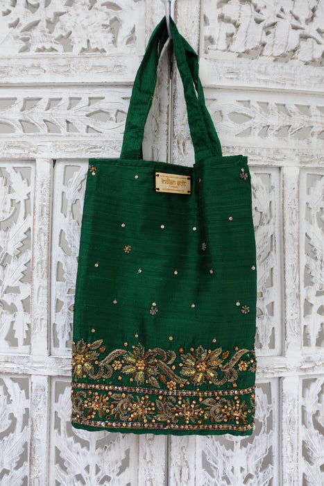 Forest Green Raw Silk Small Bag