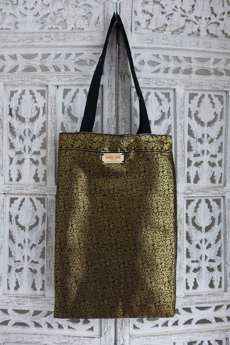 Black Brocade Unlined Tote Bag - New