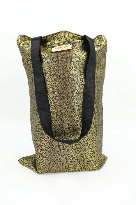 Black Brocade Unlined Tote Bag - New