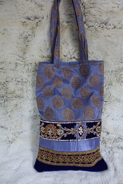Powder Blue Banarsi Silk Small Tote Bag