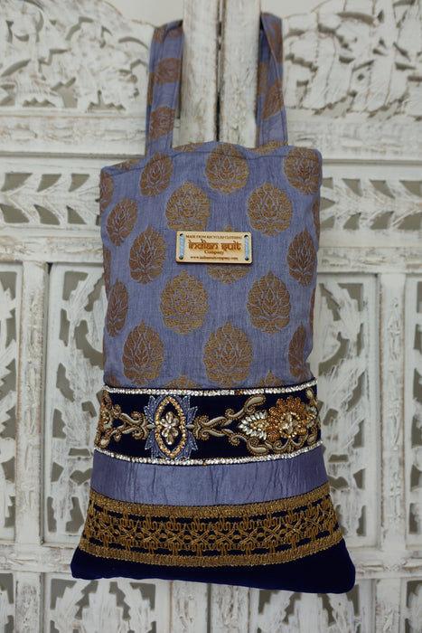 Powder Blue Banarsi Silk Small Tote Bag