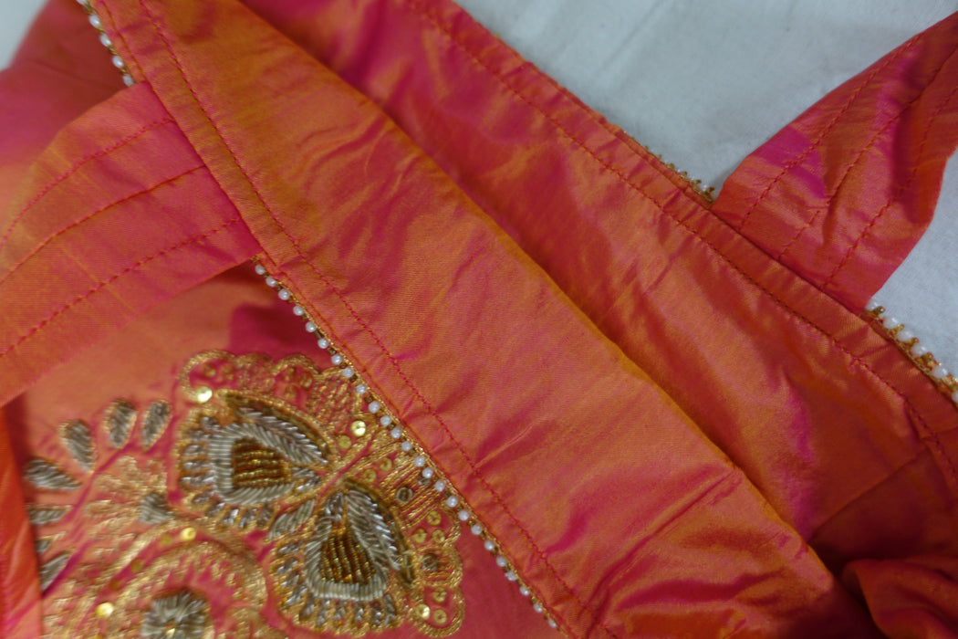 2 Tone Peach Vintage Zardosi Embellished Bag - Silk Lined