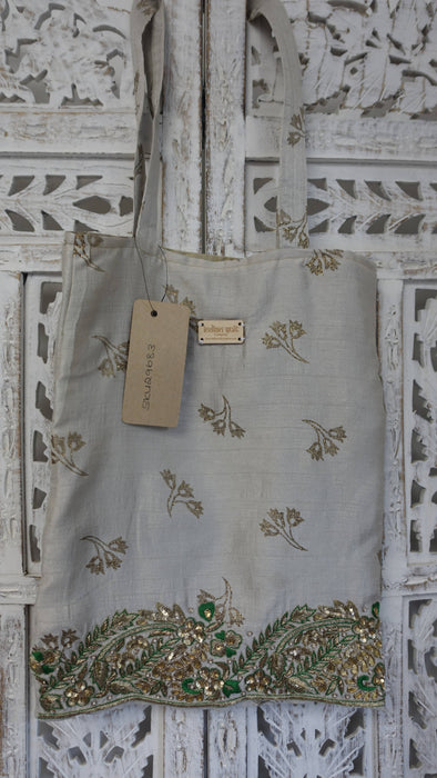 Cream Tissue Silk Tote Bag - New