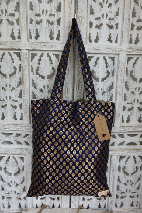 Blue Brocade Tote Bag- New