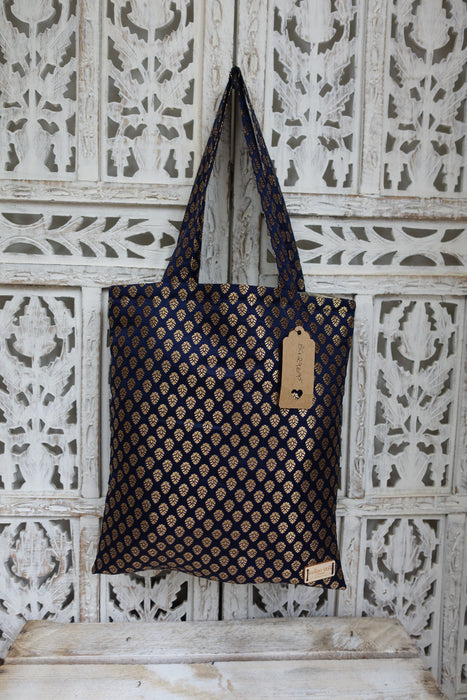 Blue Brocade Tote Bag- New