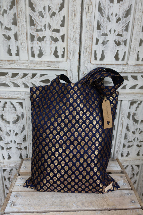 Blue Brocade Tote Bag- New