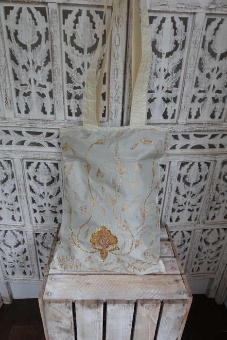 Cream Vintage Silk Tote Bag - New