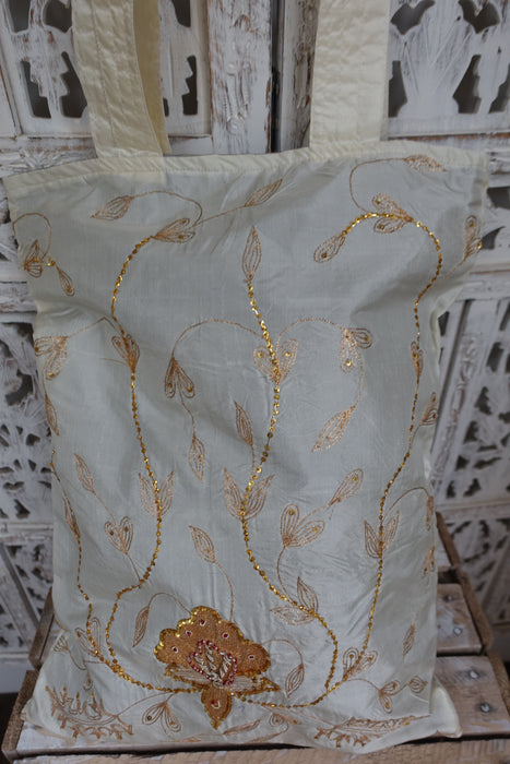 Cream Vintage Silk Tote Bag - New