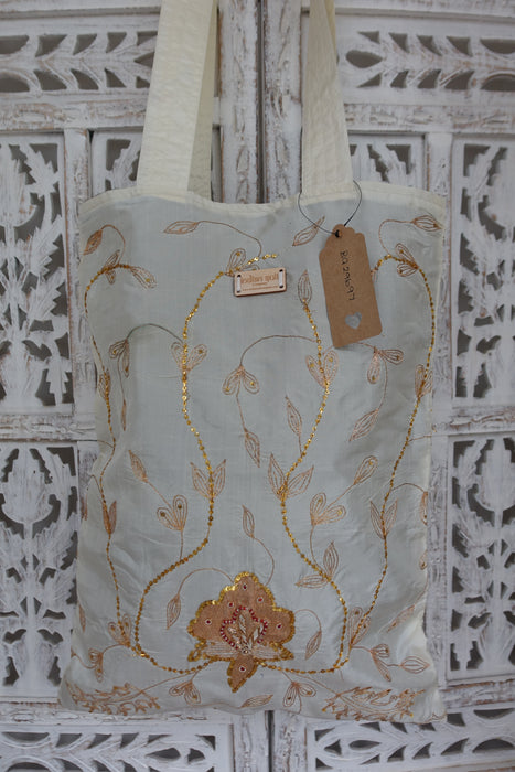 Cream Vintage Silk Tote Bag - New