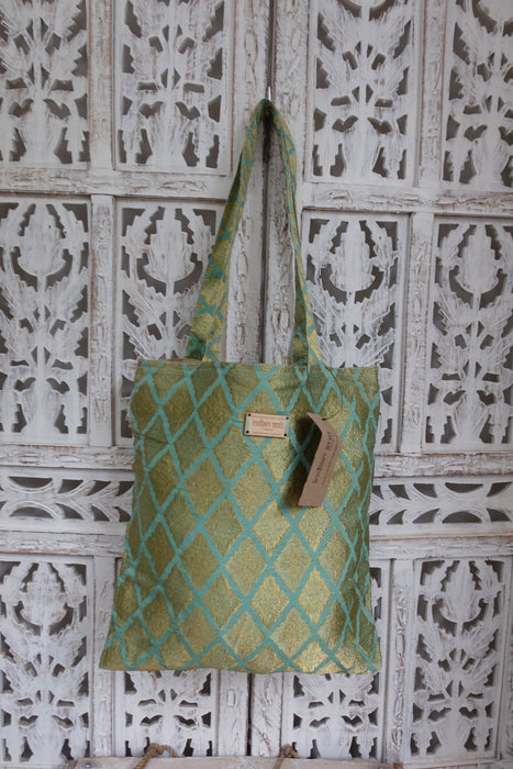 Pistachio Green Brocade Tote Bag - New