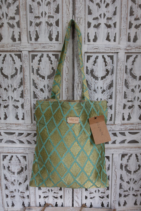 Pistachio Green Brocade Tote Bag - New