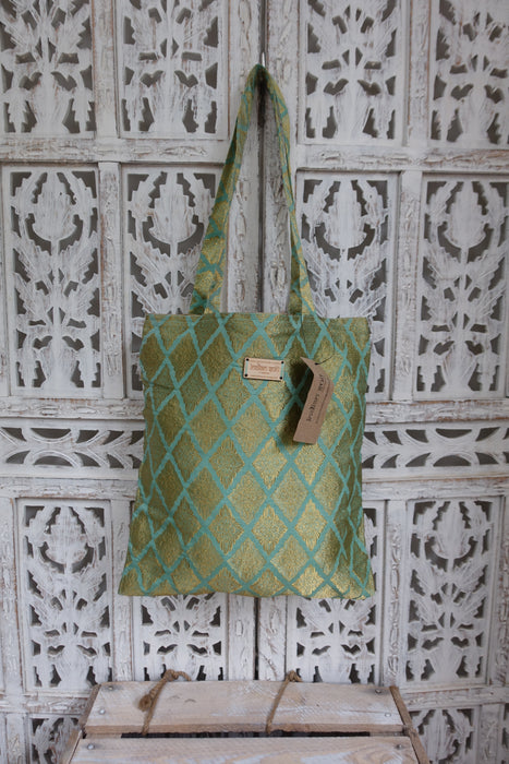 Pistachio Green Brocade Tote Bag - New