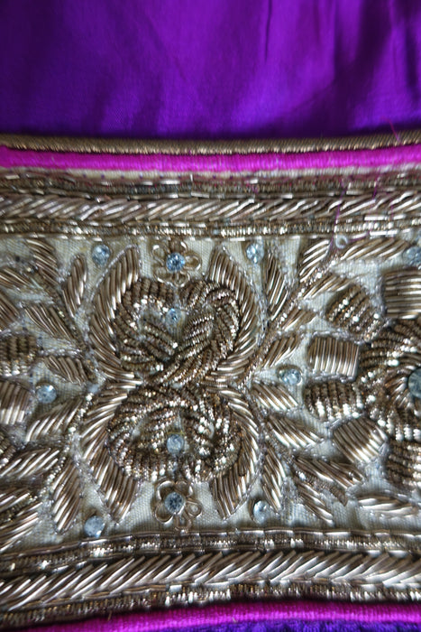 Purple Silk Embellished Tote Bag - New