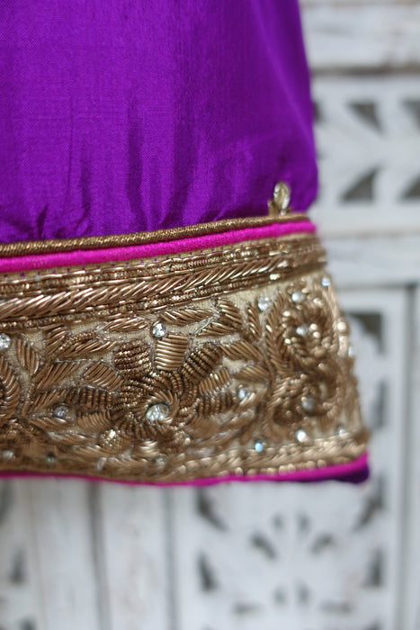 Purple Silk Embellished Tote Bag - New