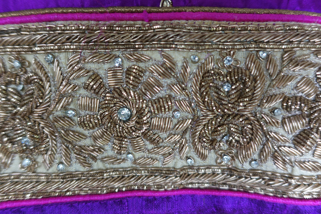 Purple Silk Embellished Tote Bag - New