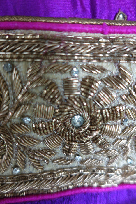 Purple Silk Embellished Tote Bag - New