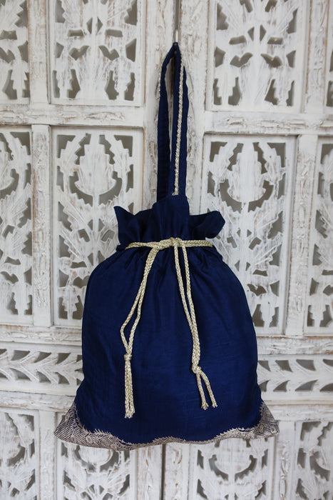 Blue Chanderi Silk Potli Bag - New