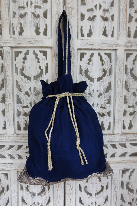 Blue Chanderi Silk Potli Bag - New