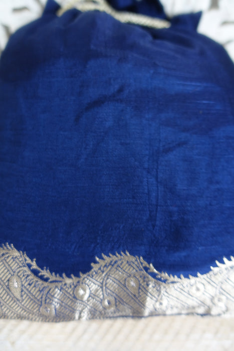 Blue Chanderi Silk Potli Bag - New
