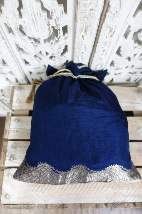Blue Chanderi Silk Potli Bag - New