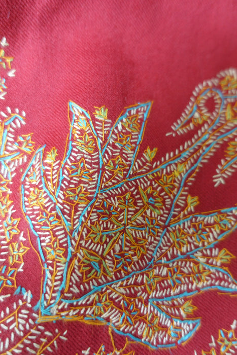 Maroon Wool Vintage Embroidered Tote Bag- New