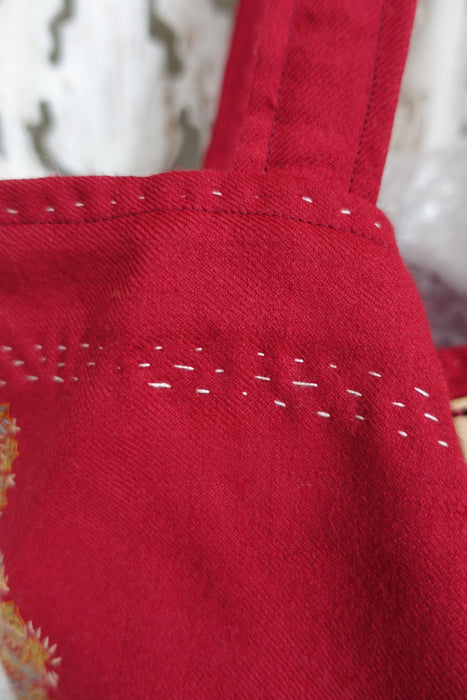 Maroon Wool Vintage Embroidered Tote Bag- New