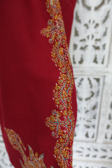 Maroon Wool Vintage Embroidered Tote Bag- New