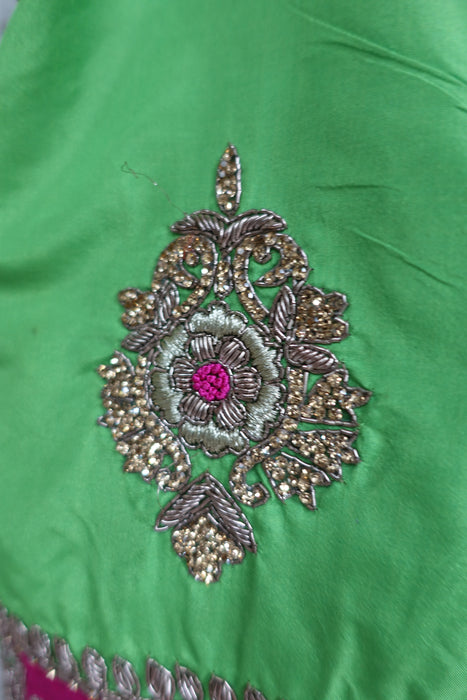 Green Silk Blend Embellished Tote Bag - New